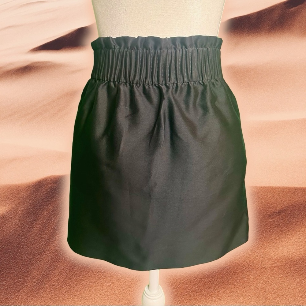 COS Black Silk & Linen Blend Elastic Waist A-Line Mini Skirt Size 4